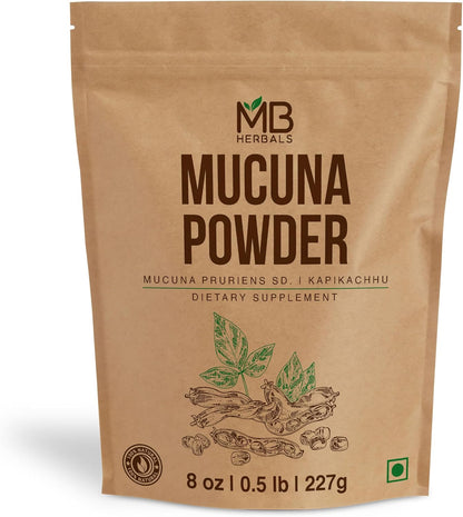 MB Herbals Mucuna Pruriens Powder – White Seed, 227 g – Pure & Natural, Non-GMO