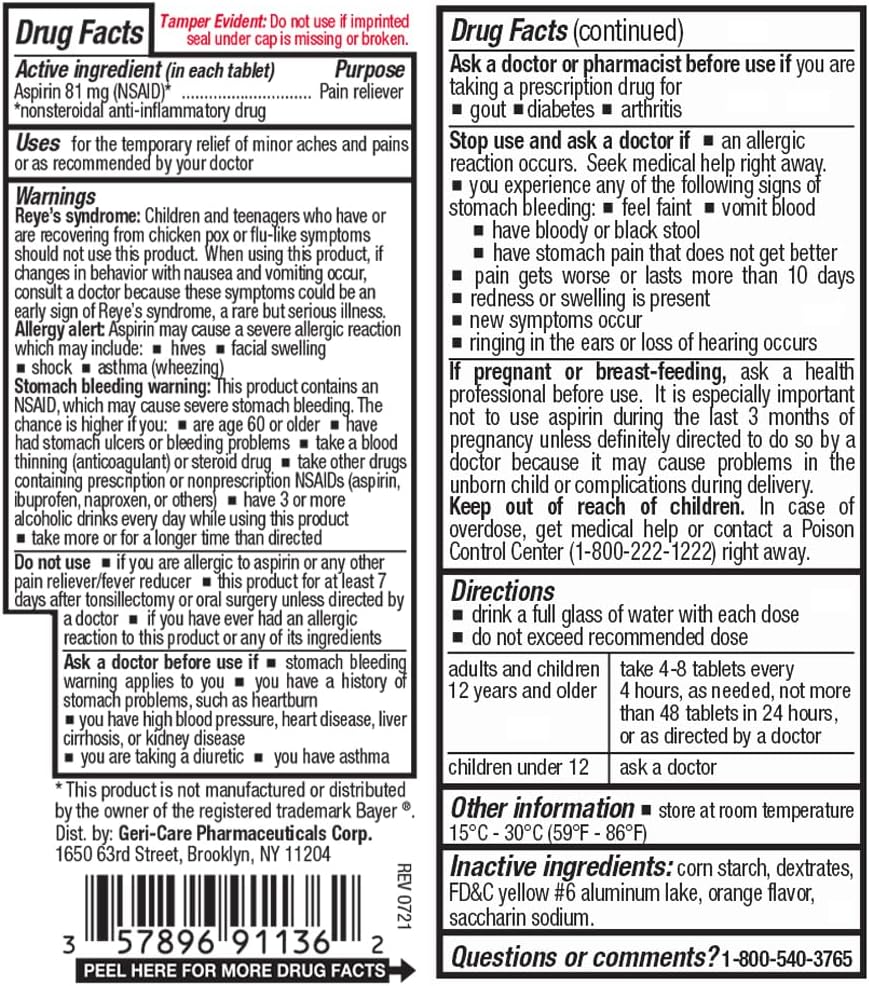 GeriCare Low Dose Adult Chewable Aspirin 81mg, Pain Reliever, Fever Reducer, 36 Tablets - görsel 8