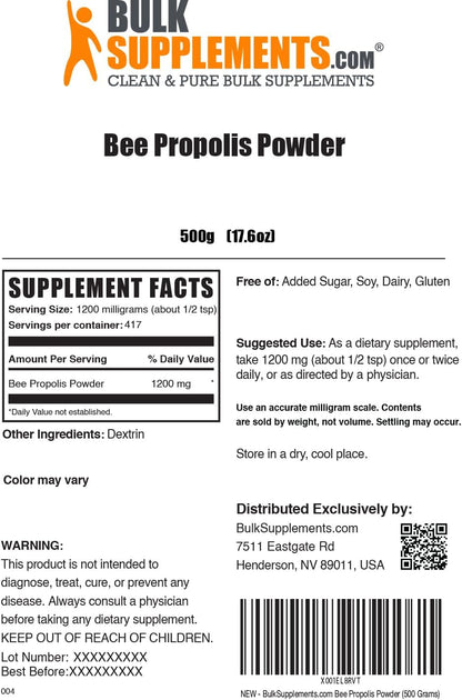 BulkSupplements.com Bee Propolis Powder - Natural & Gluten-free, 1.2g per Serving, 500g