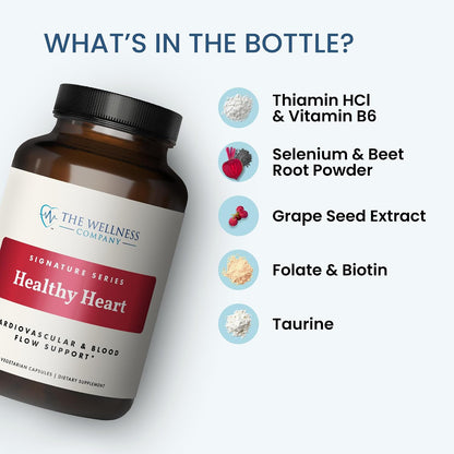 The Wellness Company Healthy Heart - Cardiovascular Support, Nitric Oxide Production & Healthy Cholesterol Levels | 60 Capsules (30 Day Supply)