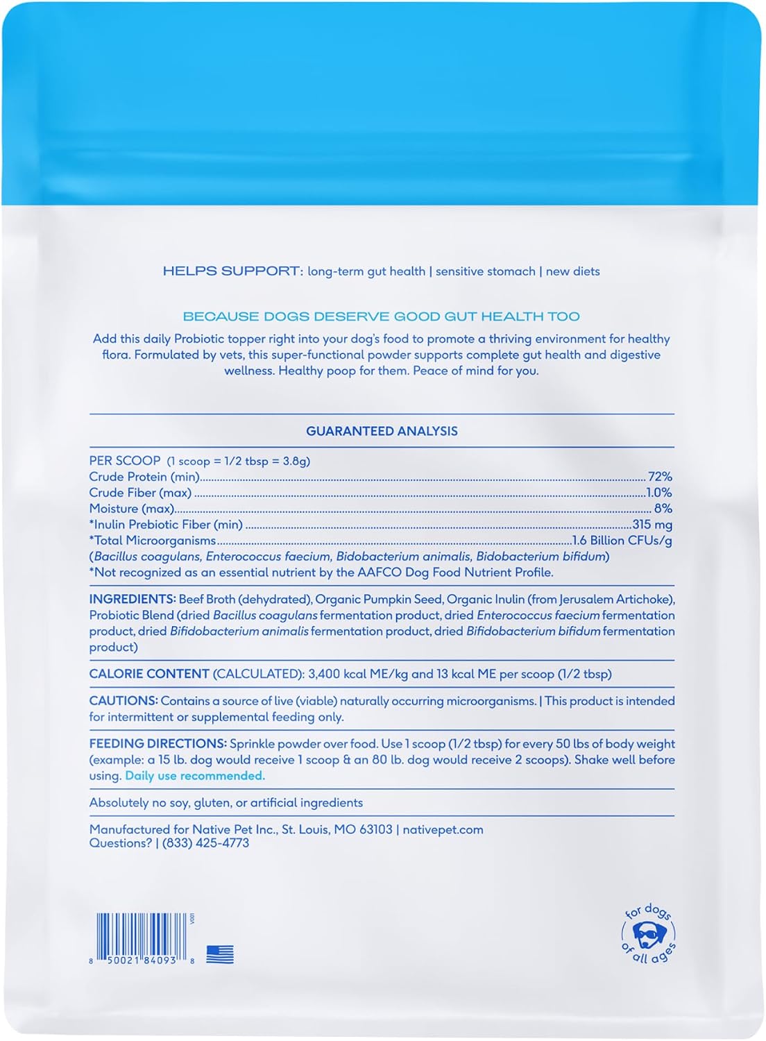 Native Pet Probiotics for Dogs – Dog Probiotic Powder for Gut & Digestive Health, Vet-Formulated 6 Billion CFUs of Dog-Specific Strains, Helps Maintain Stool Quality and Ease Diet Changes – 240 Scoops - görsel 7