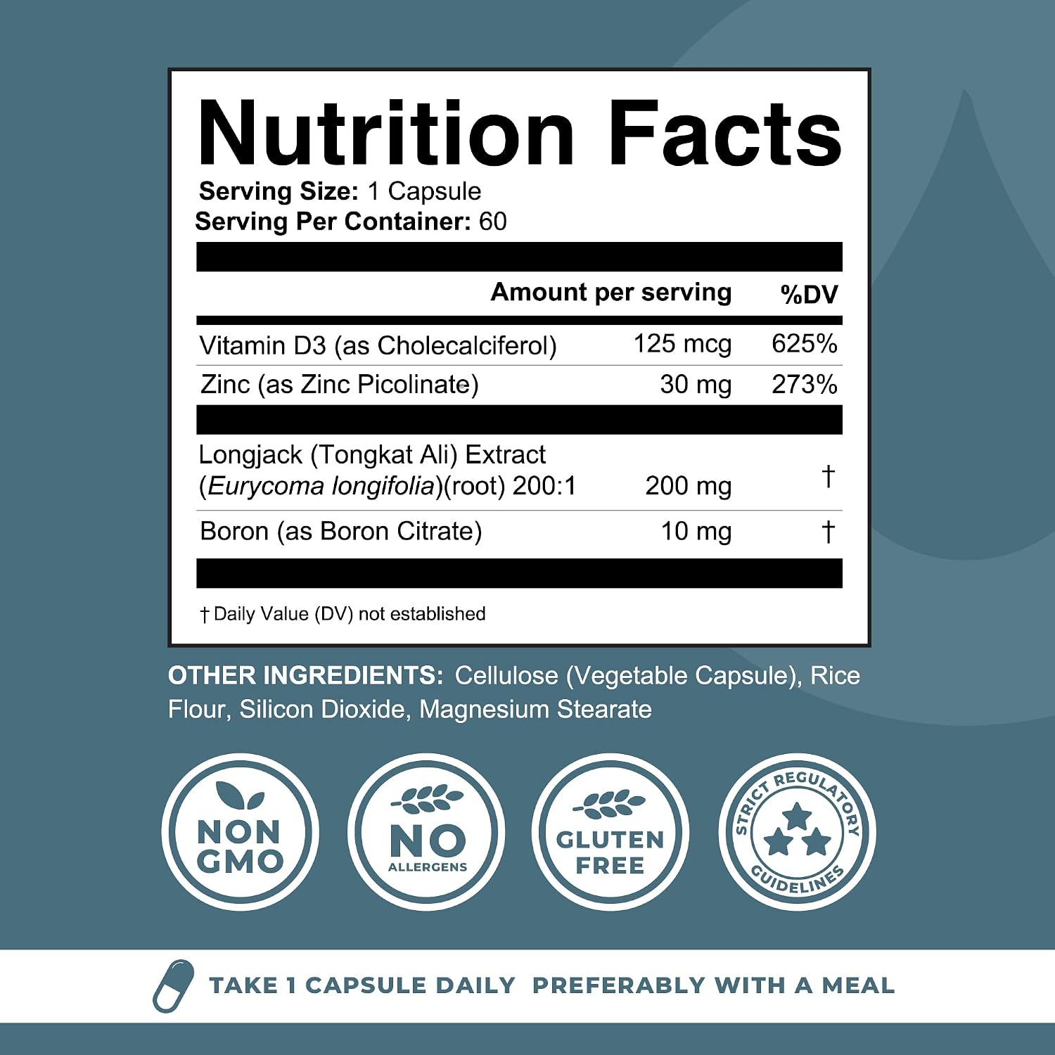 Boron Supplement for Men with Tongkat Ali, Vitamin D3, Zinc Picolinate 30 mg - Non-GMO, Gluten-free - 60 Capsules - görsel 2