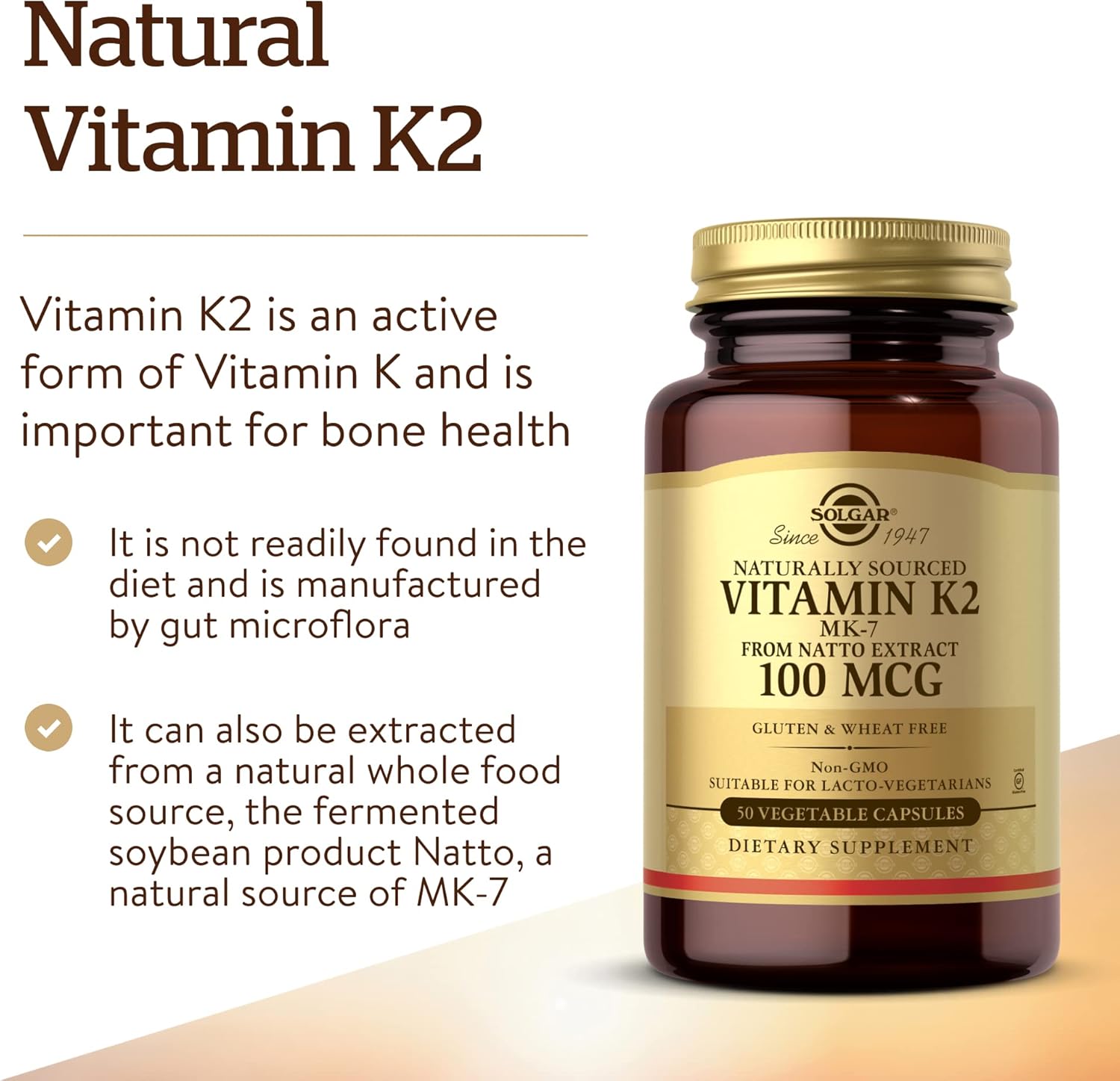 Solgar Naturally Sourced Vitamin K2 (MK-7) 100 mcg - 50 Vegetable Capsules - görsel 3