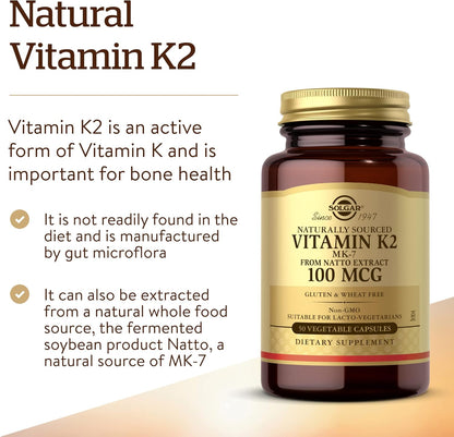 Solgar Naturally Sourced Vitamin K2 (MK-7) 100 mcg - 50 Vegetable Capsules