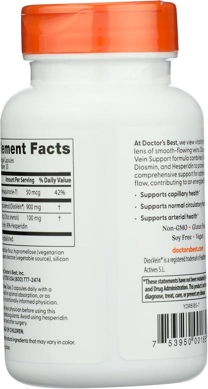 Doctor's BEST Vein Support Featuring DiosVein & MenaQ7, 60 Capsules