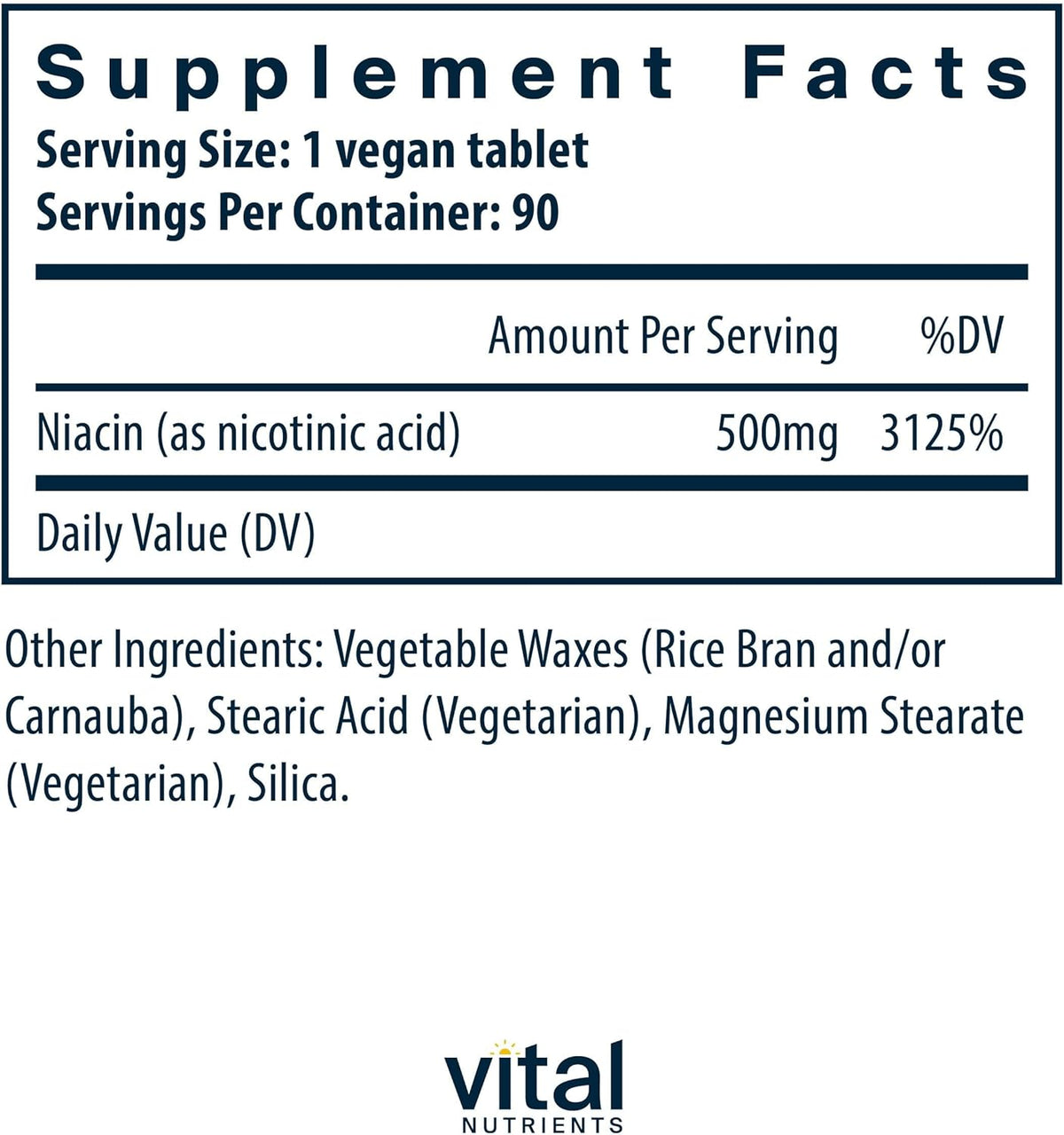 Vital Nutrients Niacin 500mg Timed-Release Supplement - 90 Tablets - görsel 2