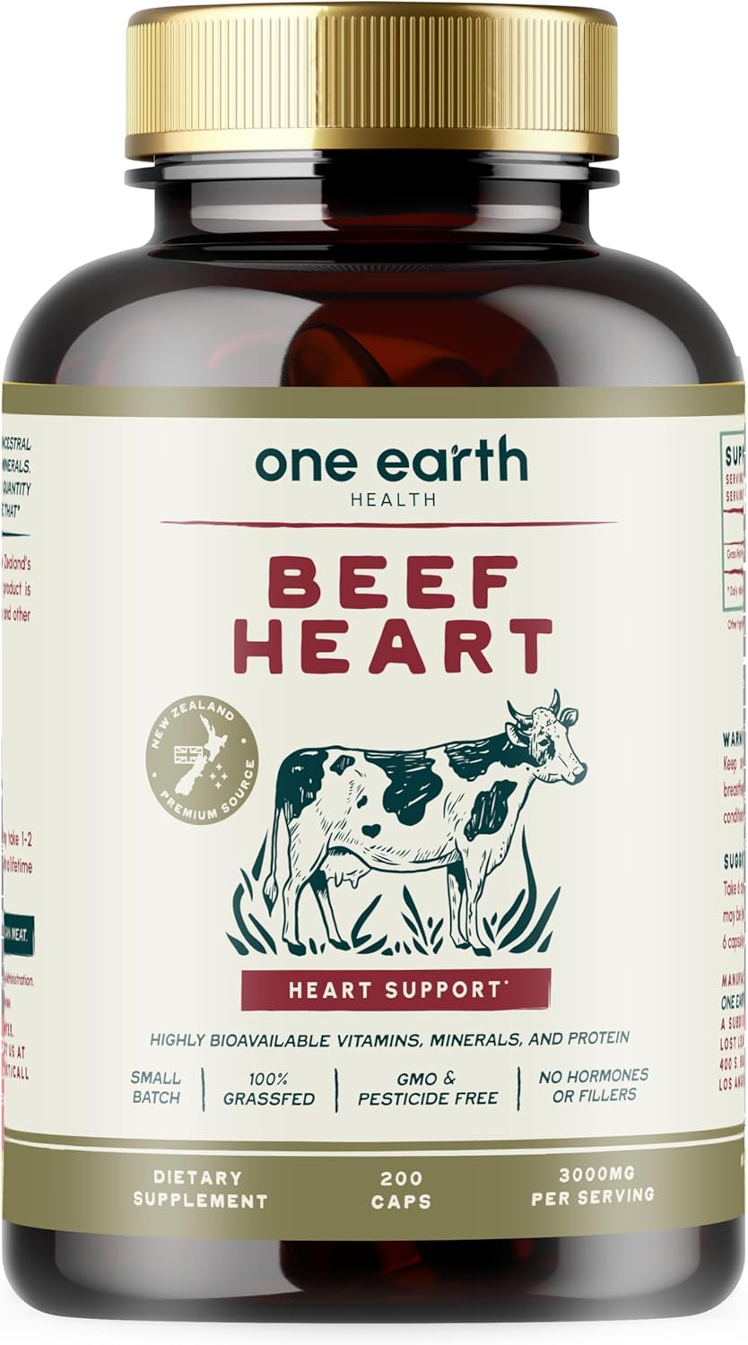 One Earth Health Grass-fed Beef Heart - New Zealand Sourced Heart. 3,000 mg per Serving, 200 Capsules - görsel 1