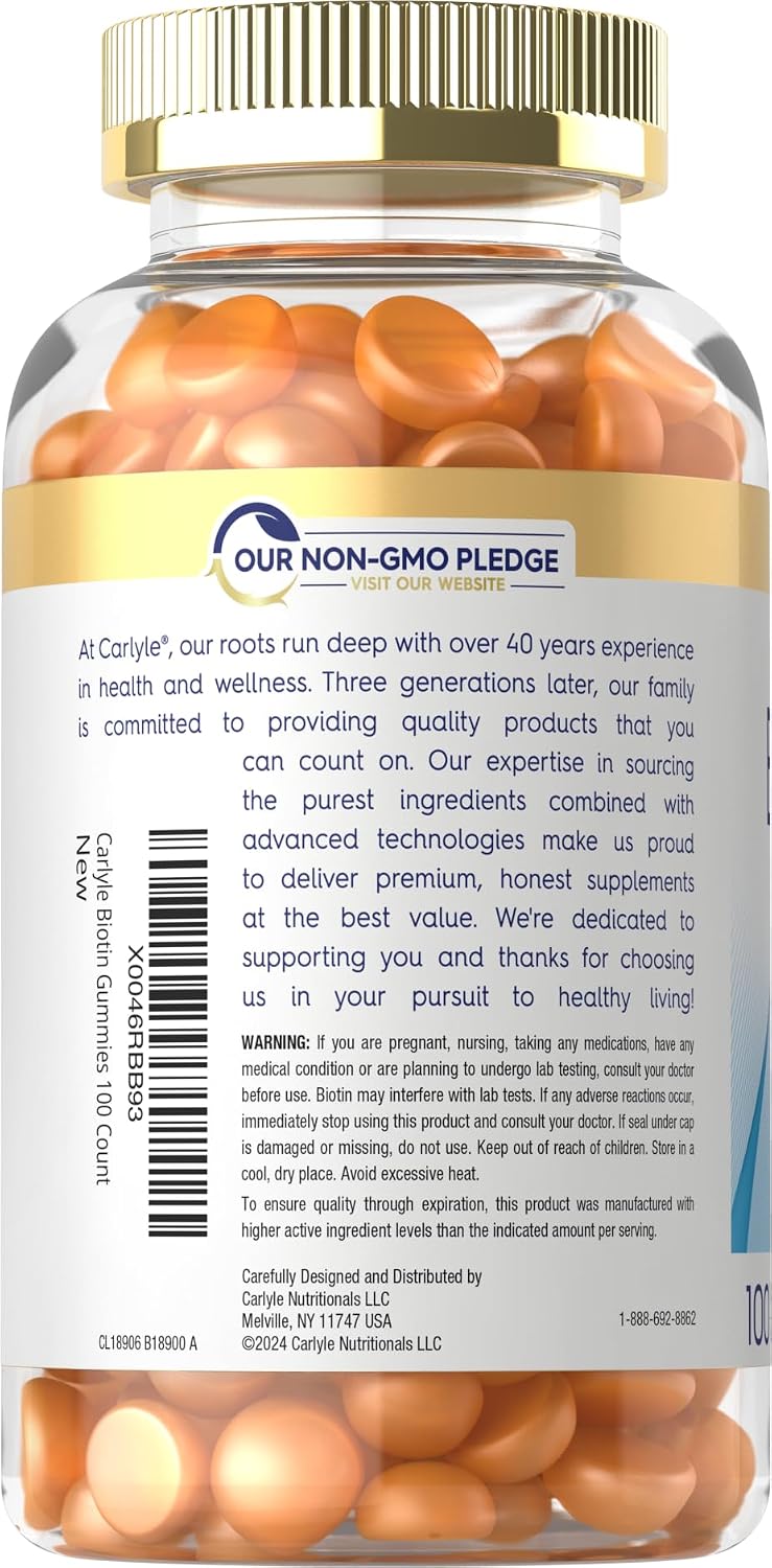 Carlyle Biotin 10000mcg Gummies – 100 Count, Peach Flavour, Vegan, Non-GMO, Gluten-free - görsel 3