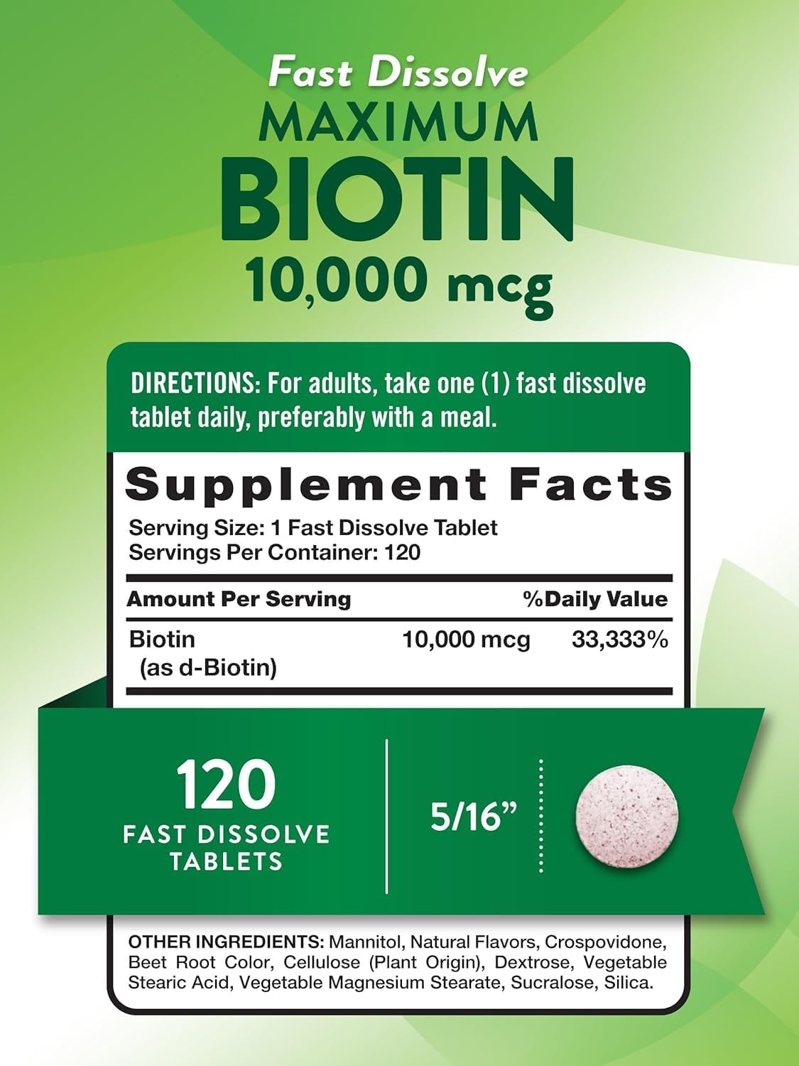 Nature's Truth Biotin 10,000 mcg Fast Dissolve Tablets, Natural Berry Flavour, 360 Tablets - görsel 2