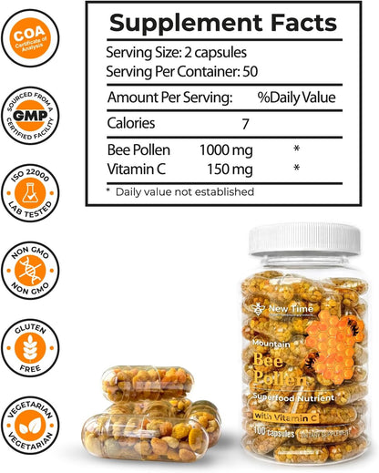 Bee Pollen Capsules – Organic Supplement for Energy and Vitality