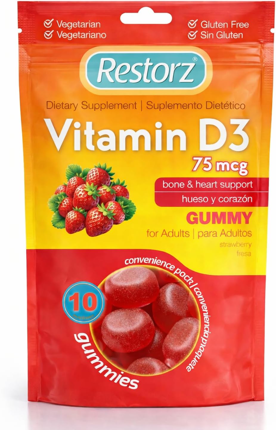 Restorz Vitamin D3 Gummies - Peach, Mango & Strawberry (120 Gummies) - görsel 1
