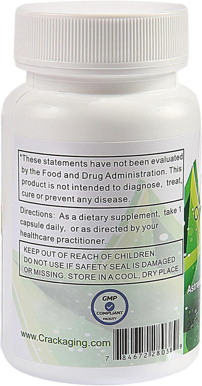 Crackaging Cycloastragenol 98% Immune Support 25mg 30 Vegetarian Capsules