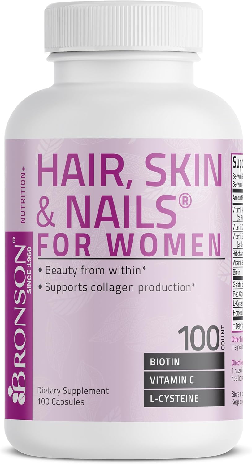 Bronson Hair, Skin & Nails with Biotin Extra Strength - 100 Capsules - görsel 6