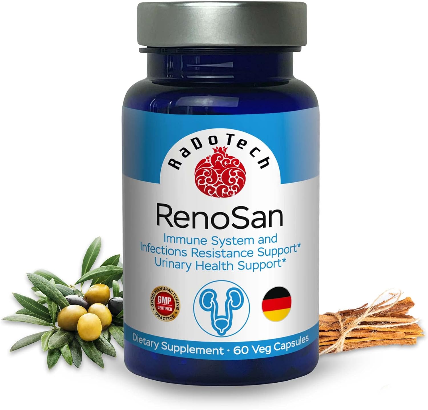 RenoSan Urinary Tract Health Supplement with Olive Leaf Extract, 60 Veg Capsules - görsel 1