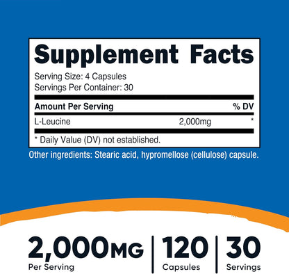 Nutricost L-Leucine 2000mg – 120 Vegan Capsules – Amino Acid Supplement