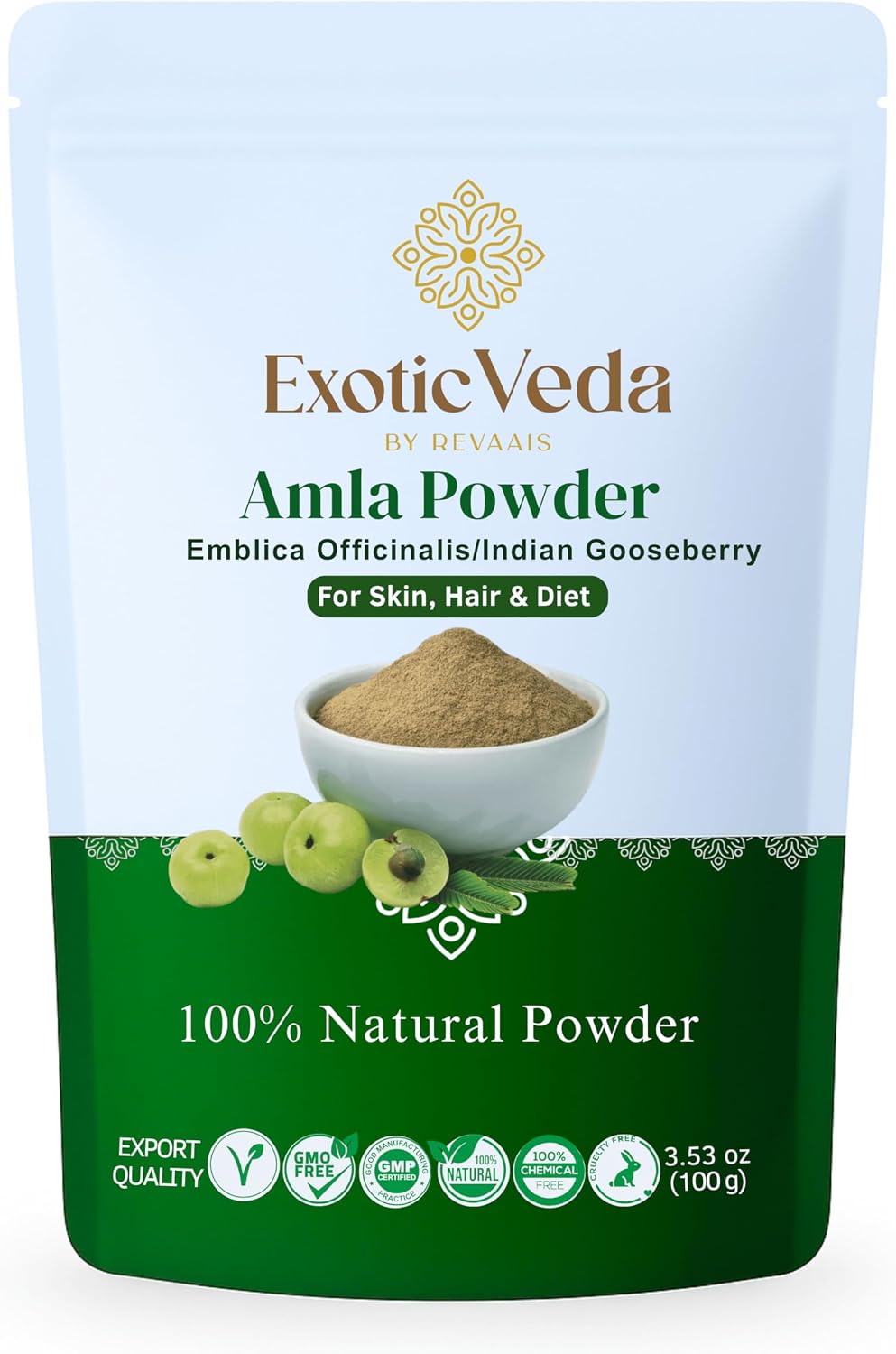 Exotic Veda Amla Powder - 100% Pure Indian Gooseberry, Ayurvedic Supplement, Non-GMO, 100g - görsel 1