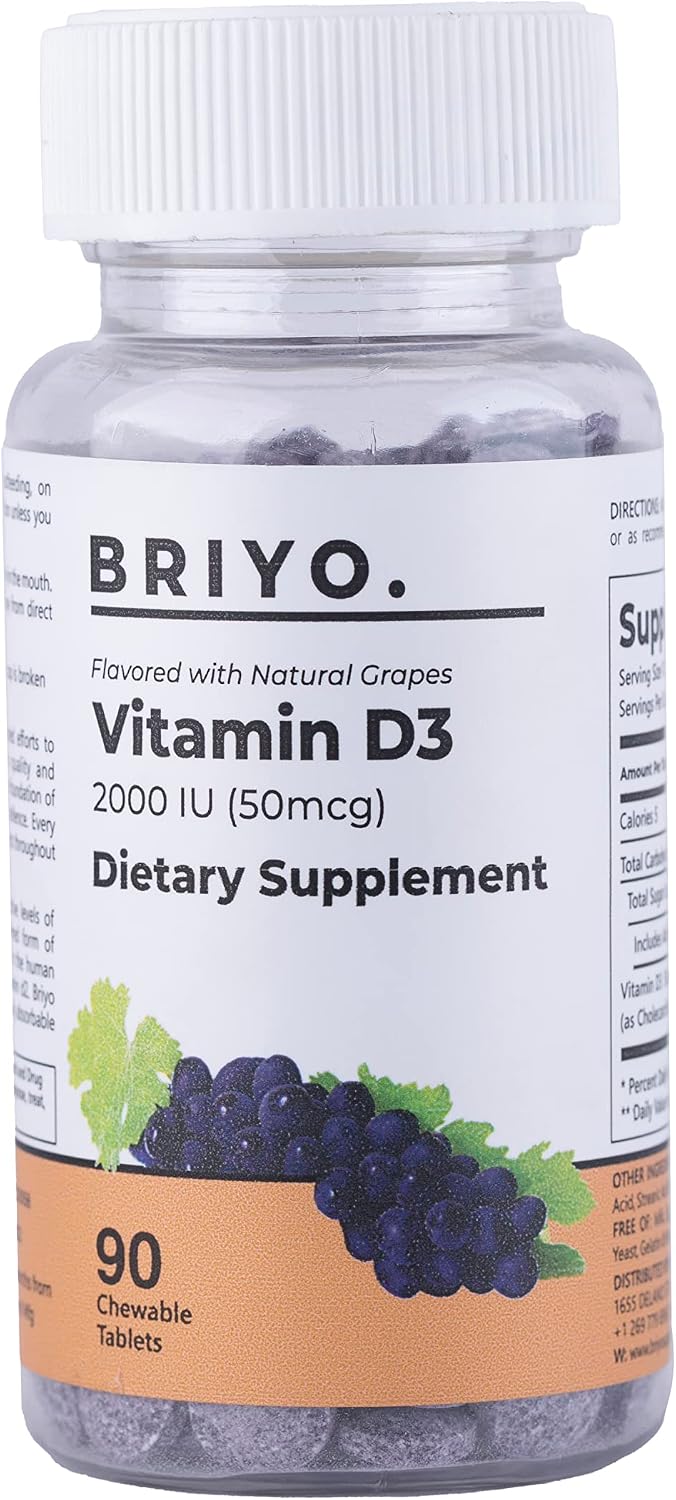 Briyosis Vitamin D3 2000 IU Chewable Tablets – Natural Grape Flavour (90 Tablets) - görsel 1