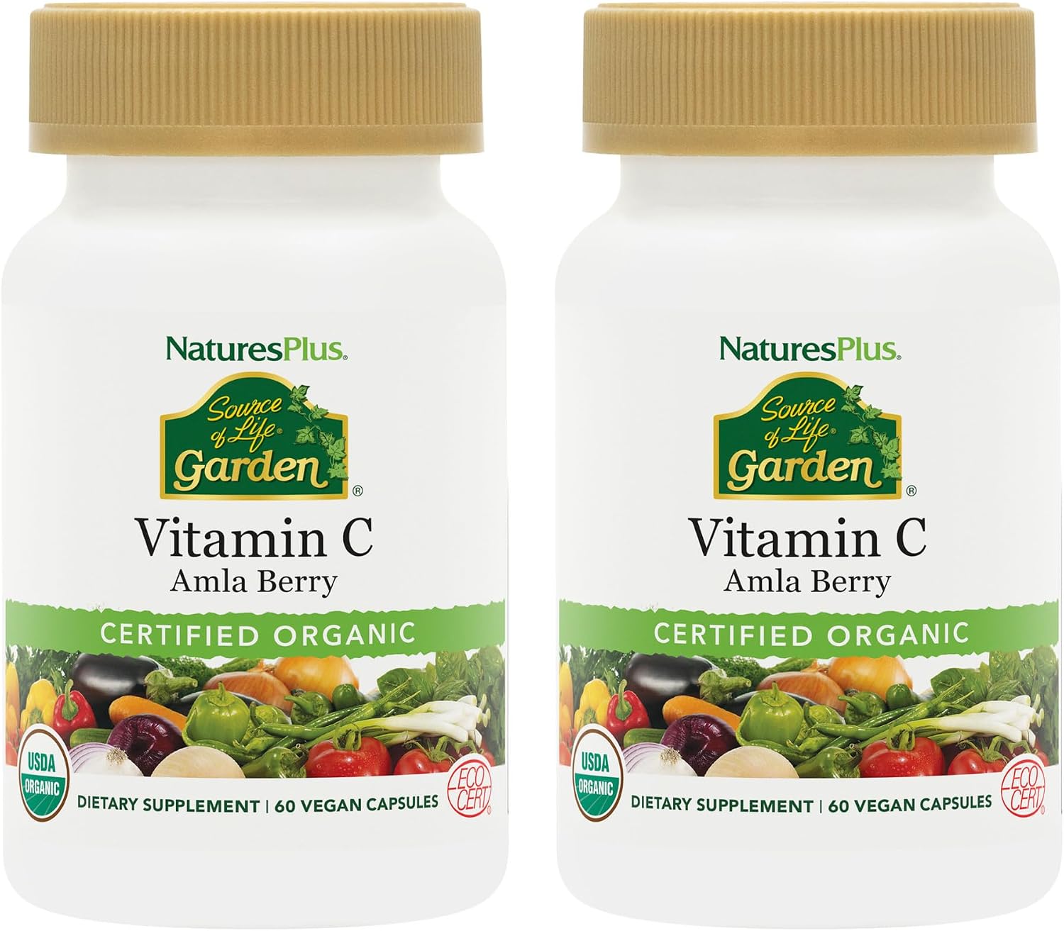 NaturesPlus Source of Life Garden Vitamin C - 60 Capsules (Pack of 2) - Organic Amla Berry with Bioflavonoids - görsel 1
