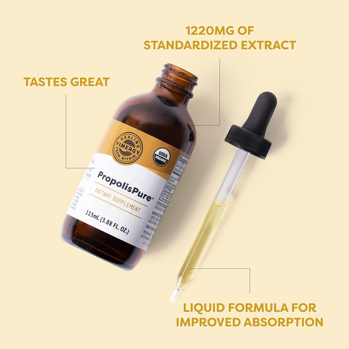 Vimergy PropolisPure® – USDA Organic Propolis Liquid Extract for Immune and Respiratory Support - görsel 3