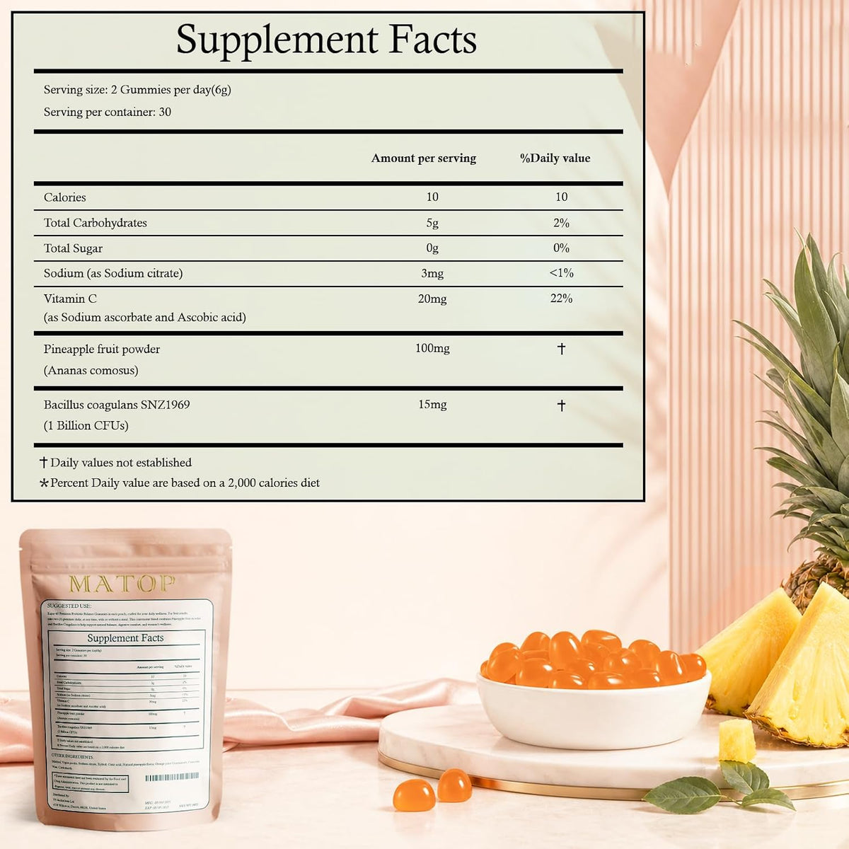 MATOP Women’s Probiotic Pineapple Gummies – Gut Health & pH Balance Daily Digestive Feminine Wellness, Vegan Sugar-Free, 60 Count - görsel 6