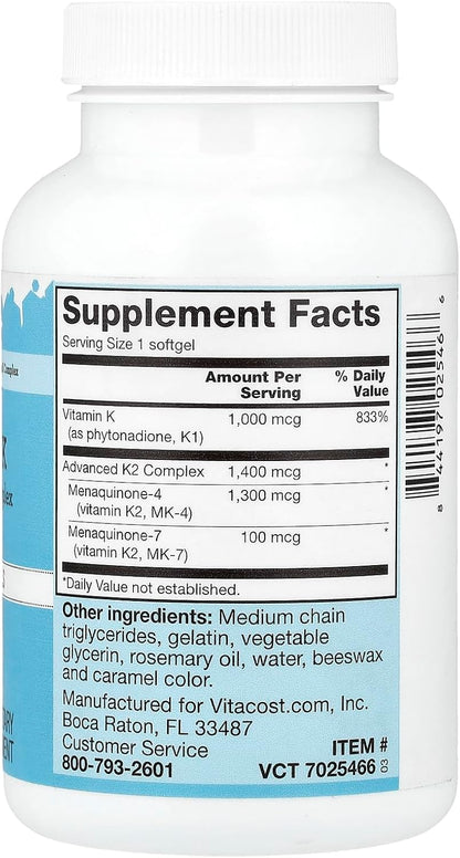 Vitacost Ultra Vitamin K Includes Advanced K2 Complex, 180 Softgels