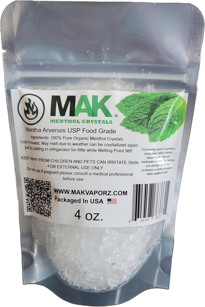 Mak Menthol Crystal 113g - Pure Organic 100% Natural Menthol Crystals from Mint Mentha Arvensis - Resealable Standup Bag