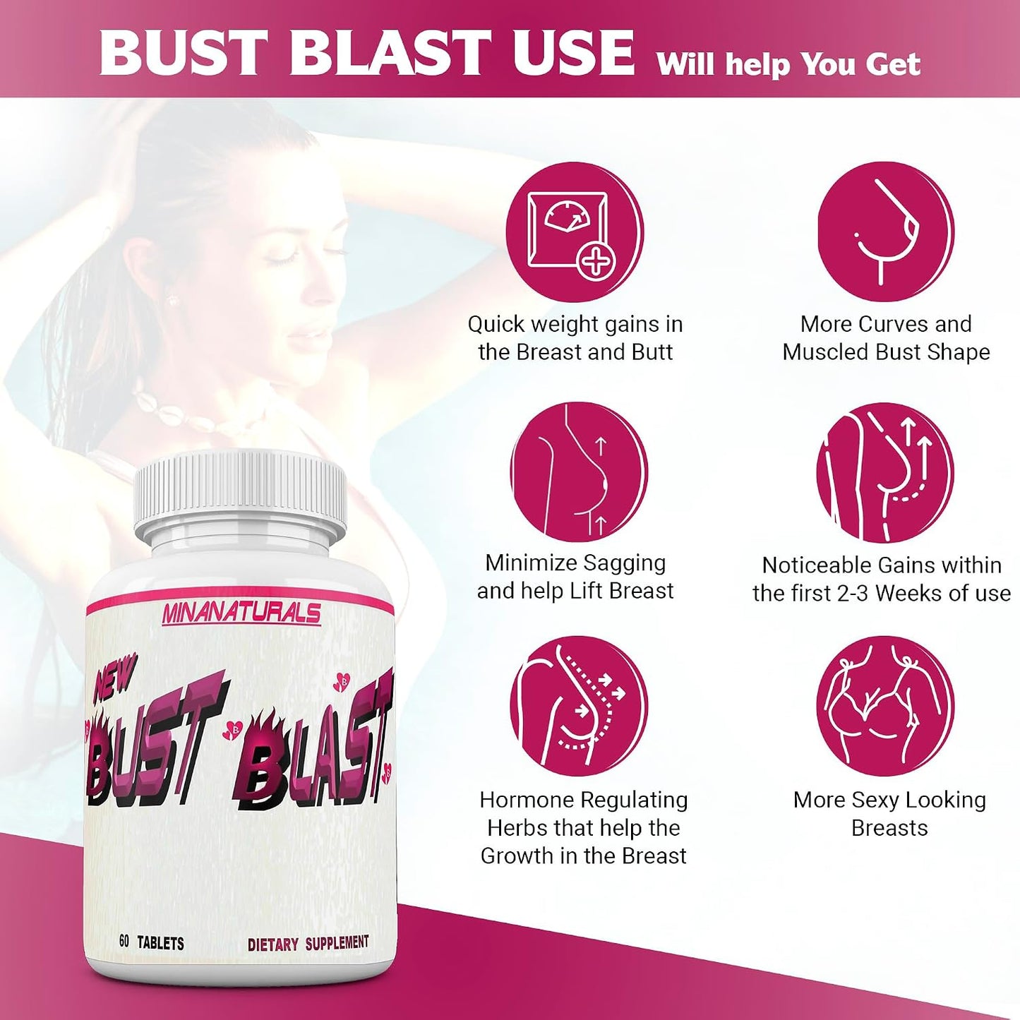 Bust Blast Loaded – Female Breast Enhancement Tablets, 60 Count - görsel 2