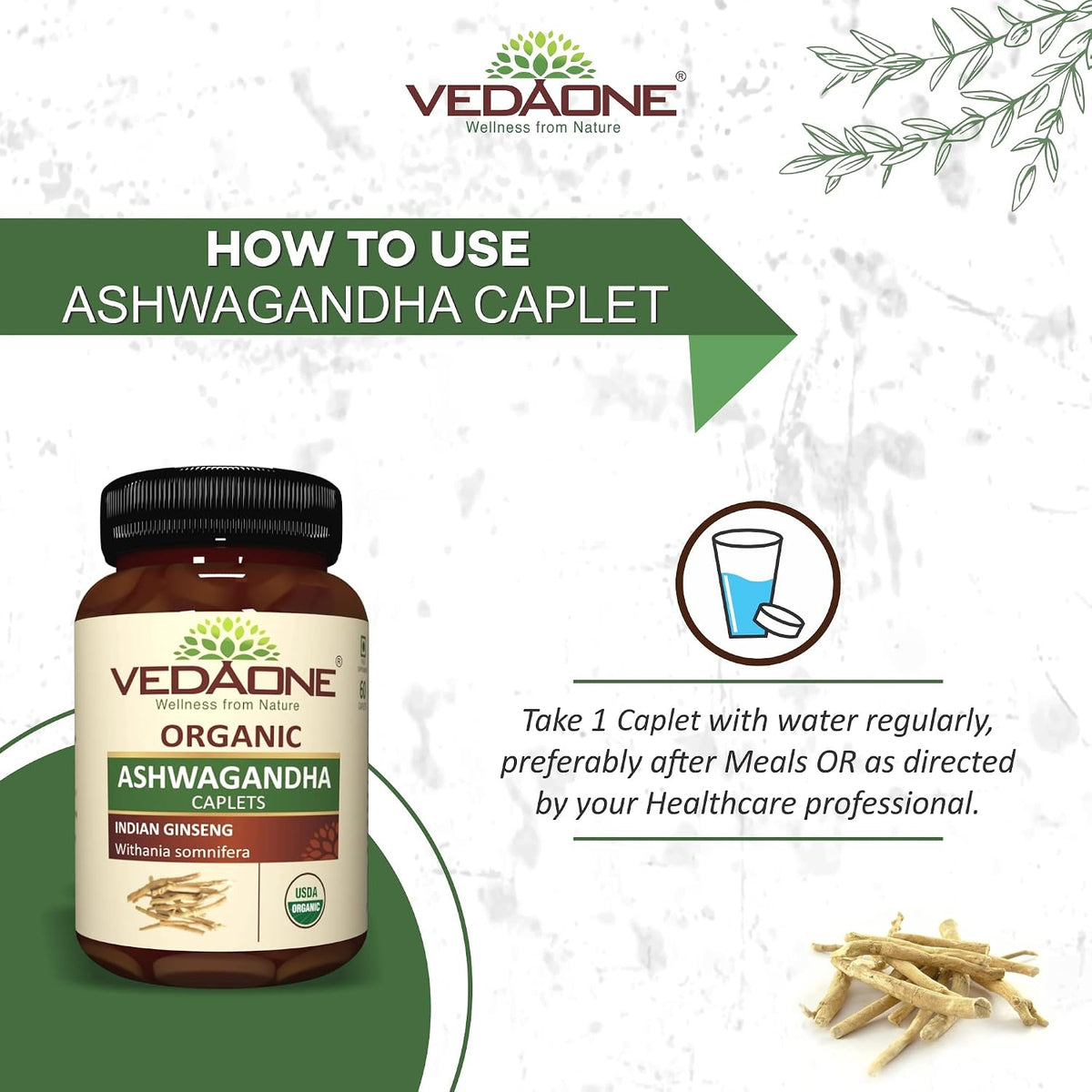 VEDAONE Organic Ashwagandha Tablets - 750mg, 60 Count - görsel 6