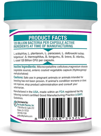 Vetbiome Plus High Strength Probiotics for Pets (80 Capsules) - 120 Billion CFU, 9-Strain Formula – Third-party Tested - Made in the USA