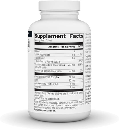 Source Naturals Chewable C, Acerola Cherry, 500mg - 100 Fruit Flavoured Tablets