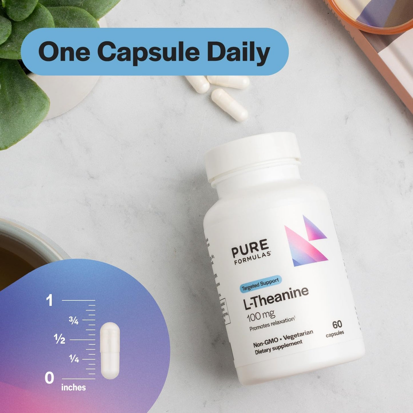 PureFormulas L-Theanine 100 mg, Stress Relief & Focus Support, 60 Vegetarian Capsules - görsel 4