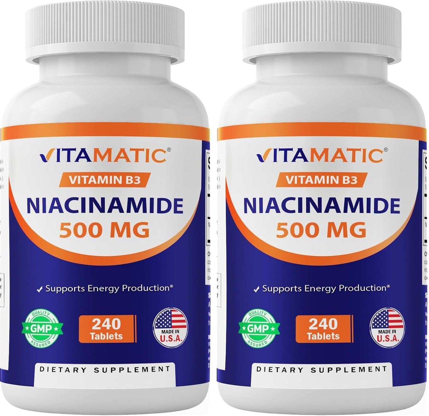 Vitamatic Niacinamide 500 mg 240 Tablets - Flush Free Vitamin B3 - Supports Energy Metabolism - görsel 10