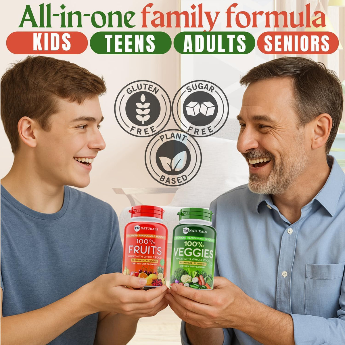 TM NATURALS Fruit and Veg Supplement - Super Fruits and Vegetables Capsules, 90 Capsules (Pack of 2) - görsel 2