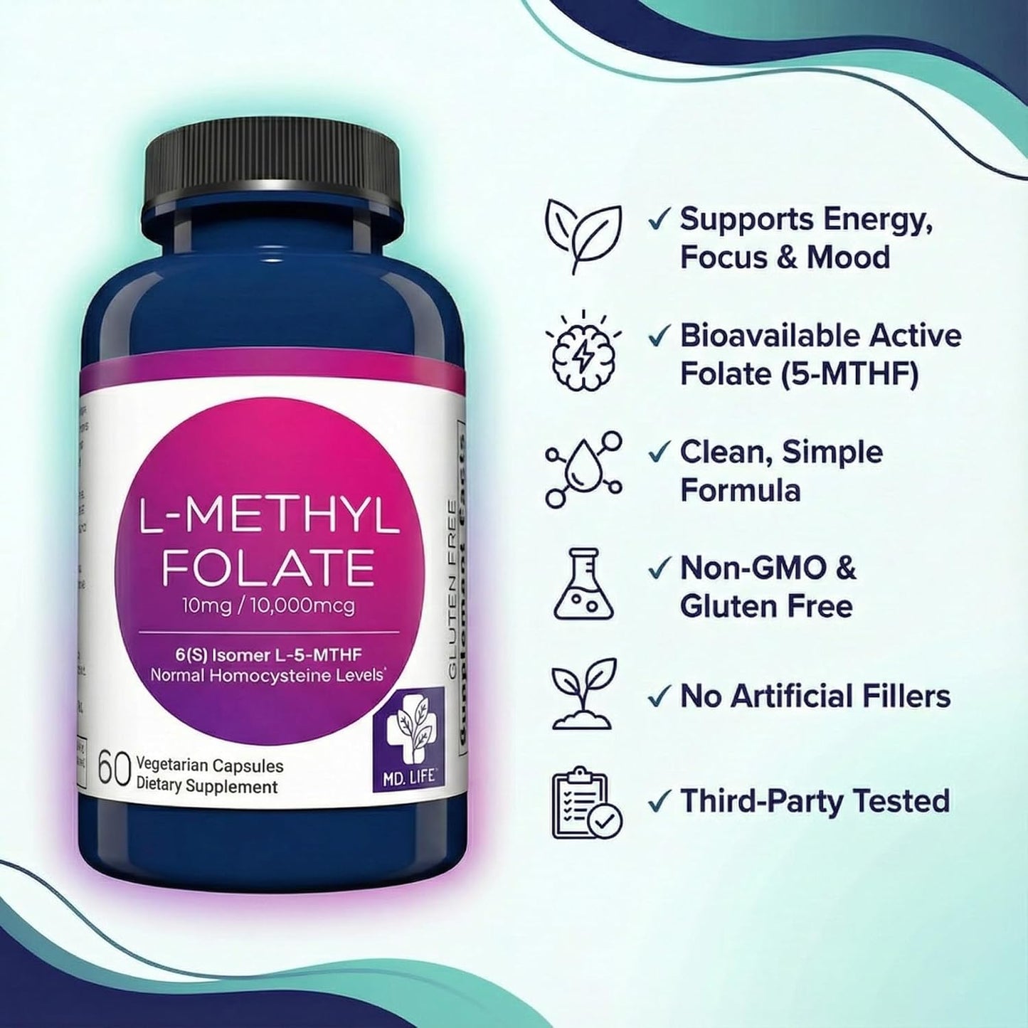 MD Life L-Methylfolate 10 mg Supplement - 60 Capsules - görsel 7