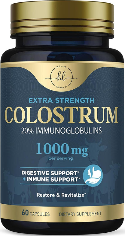 Hello Lovely! Colostrum Supplement – 1000mg, 20% Immunoglobulins, 120 Capsules