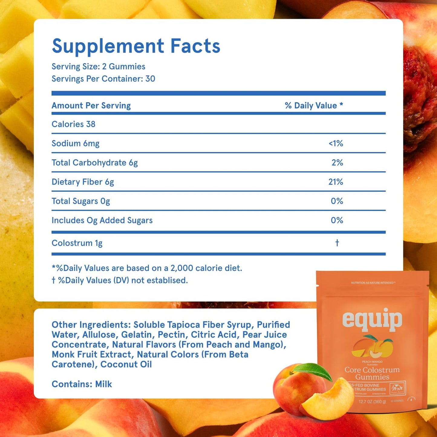 Equip Foods Core Bovine Colostrum Gummies - Peach Mango, 60 Gummies (30 Servings) - görsel 6