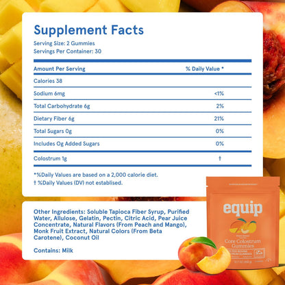 Equip Foods Core Bovine Colostrum Gummies - Peach Mango, 60 Gummies (30 Servings)