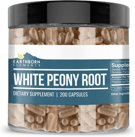 Earthborn Elements White Peony Root 200 Capsules, Pure & Undiluted, No Additives