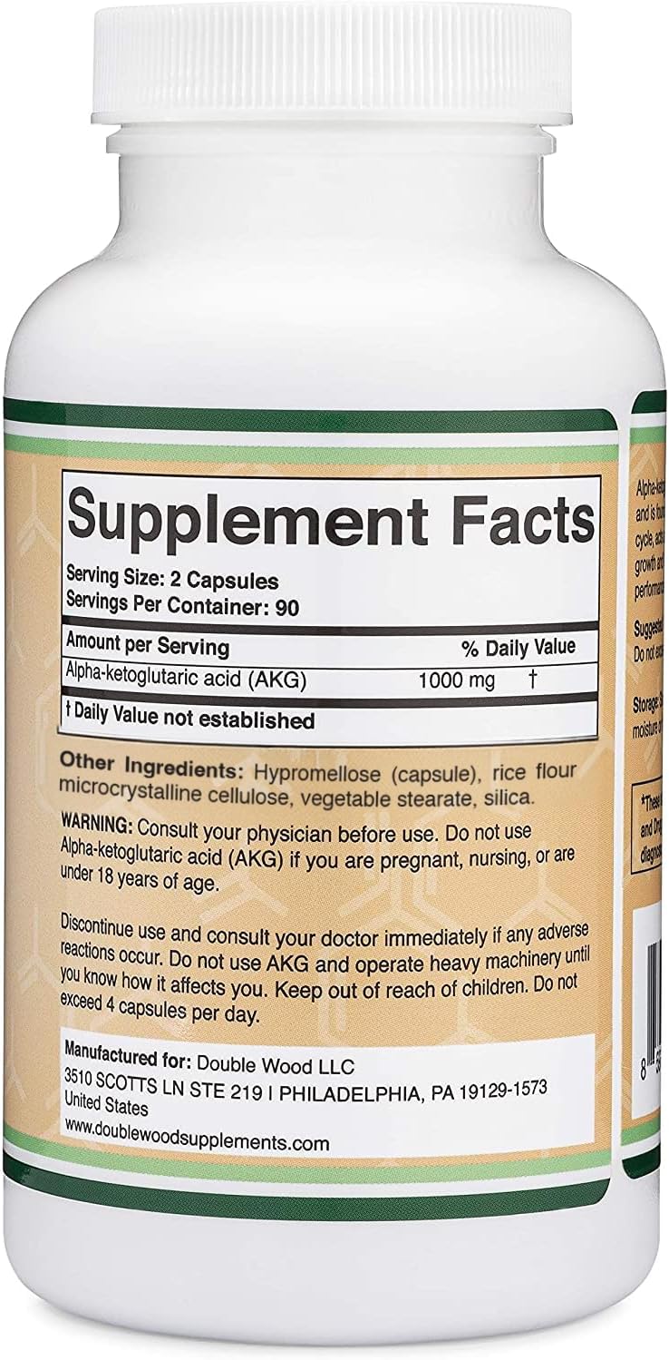 Double Wood AKG Supplement - Alpha Ketoglutaric Acid 1000 mg, 180 Capsules - görsel 4