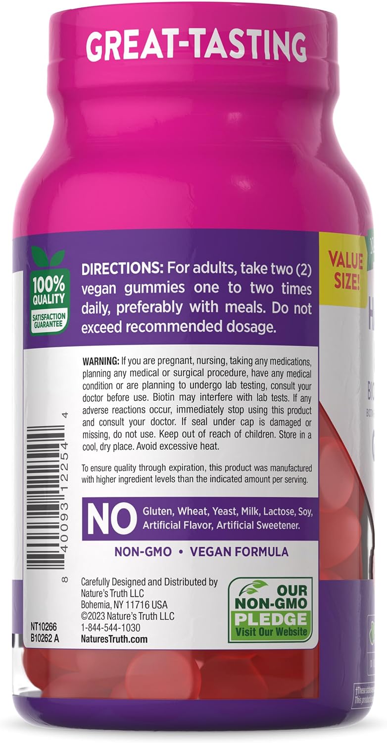 Nature's Truth Hair, Skin and Nails Gummies with Biotin - 140 Count - Vegan, Non-GMO, Gluten-free - görsel 6