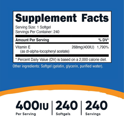 Nutricost Vitamin E 400 IU (240 Soft gel capsule Capsules) – 3 Bottle Value Pack