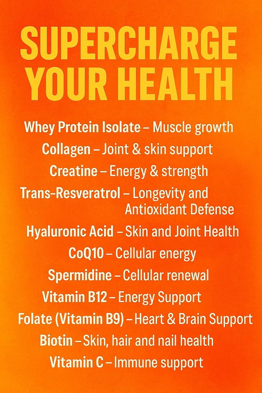 All-in-One Powder: Protein, Collagen, Creatine, Resveratrol, Spermidine, Hyaluronic Acid, CoQ10 + Key Vitamins - görsel 3