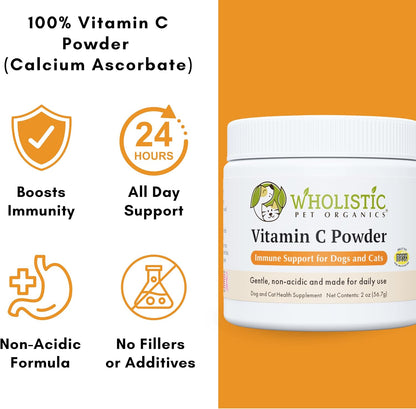 Wholistic Pet Organics Vitamin C Powder for Dogs and Cats – Allergy and Itch Relief, Immune Support – 2 oz (57 g)
