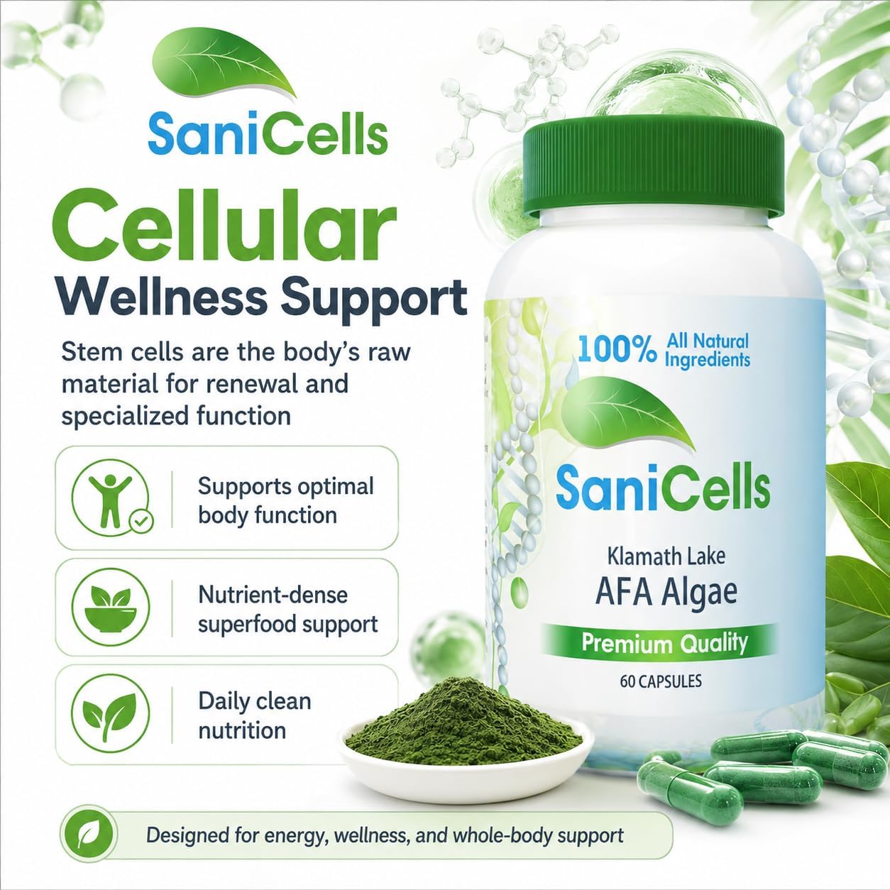 TROYA Sani Cells AFA Blue-Green Algae Capsules - Organic Superfood for Energy and Mental Clarity - görsel 5