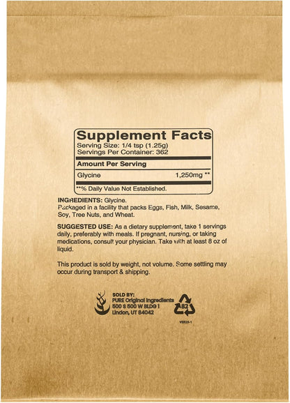 Pure Original Ingredients Glycine Powder, 454 g (1 lb), Non-GMO, Non-Essential Amino Acid