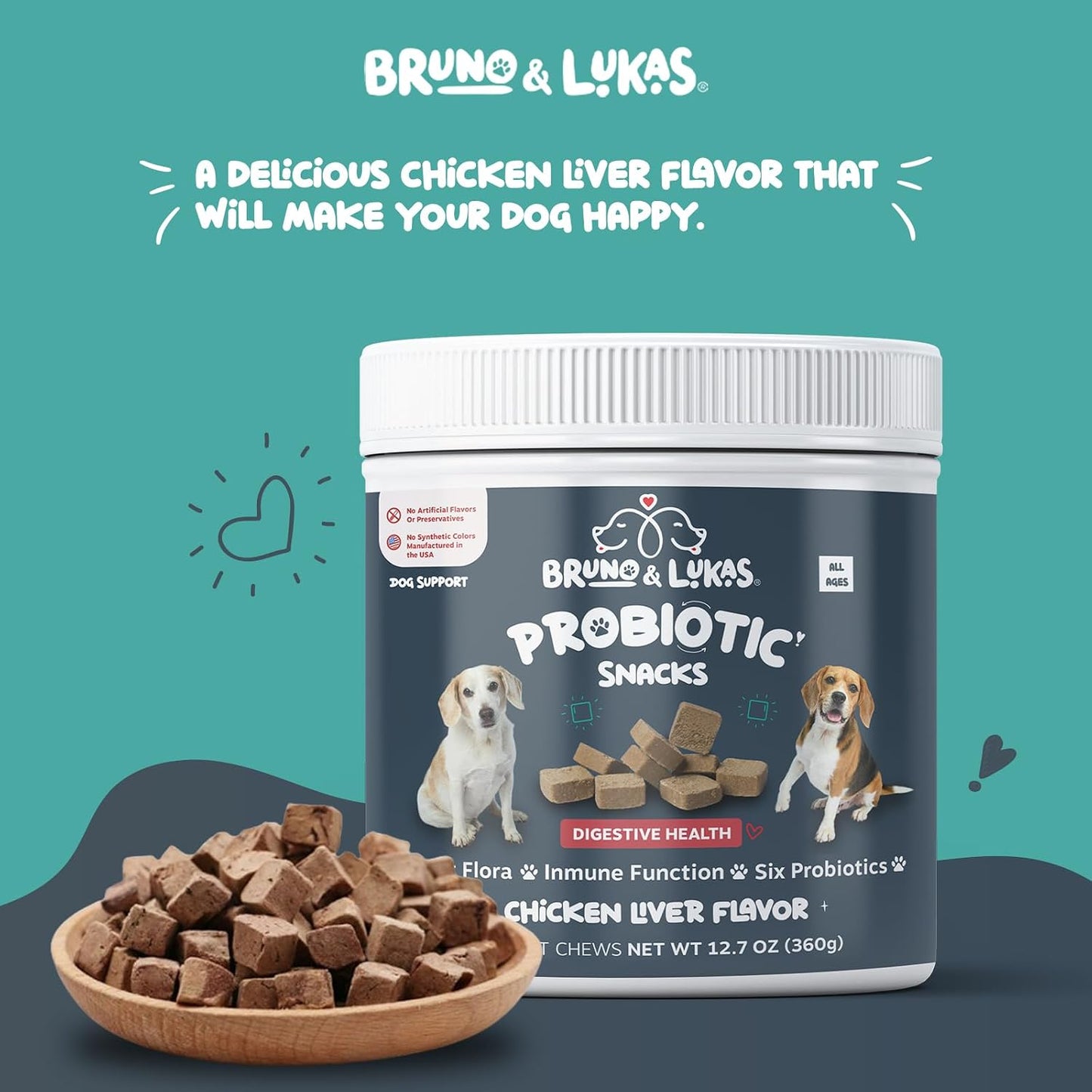 Bruno & Lukas Probiotic Chews for Dogs – Digestive Health & Gut Flora Support, 90 Chews - görsel 2