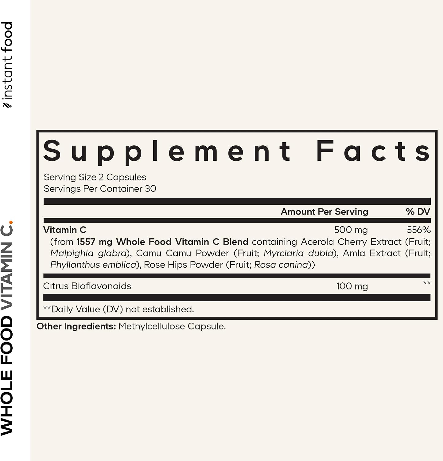 Codeage Whole Food Vitamin C Food Supplement - Acerola Cherry, Camu Camu, Amla Berry & Rose Hips Blend - Citrus Bioflavonoids - 500mg Vitamin C - Non-GMO - 60 Capsules - görsel 2