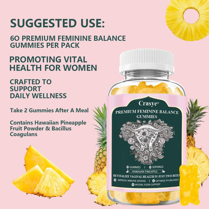 Crasye Premium Feminine Balance Gummies – Hawaiian Pineapple – 60 Gummies