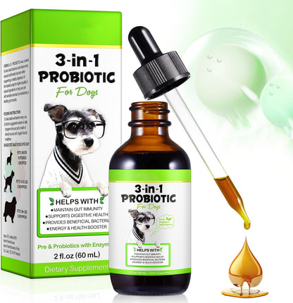 Probiotics for Dogs, 3-in-1 Dog Probiotics, Dog Probiotics for Digestive Support, Dog Probiotic Supplements, Pet Probiotics for Dogs, Liquid Probiotics for Dogs | 60 ml