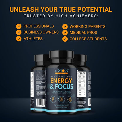 Energy and Focus – Extra Strength 200mg Caffeine and Lion's Mane Mushroom Supplement, 60 Capsules – with Alpha GPC, L-Theanine, L-Tyrosine to Support Brain Function and Concentration